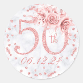 Elegante 50. Geburtstagsparty Glam Rose Gold Marmo Runder Aufkleber