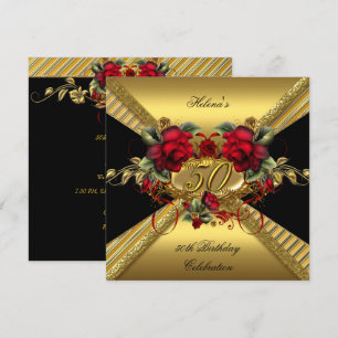 Elegante 50. Geburtstagsparty Rote Rosen Gold Blac Einladung