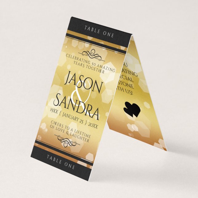Elegante 50. Golden Wedding Anniversary Table Card (Vorderseite)