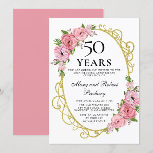 Elegante 50. Hochzeitsjubiläums-Einladung mit rosa Einladung