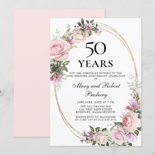 Elegante 50. Hochzeitstag Pink Rose Floral Einladung