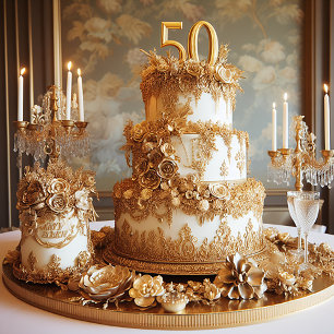 ELEGANTE 50. HOCHZEITSTAG-TORTE  EINLADUNG