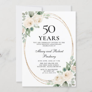 Elegante 50. Jubiläumsfeier Weiße Rose Floral Einladung