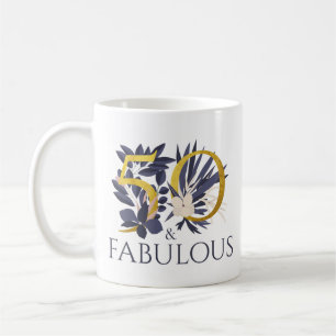 Elegante 50 und fabelhaftes blau-goldenes Geburtst Kaffeetasse