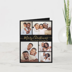 Elegante 5-Foto-Collage Schwarz Gold Weihnachten