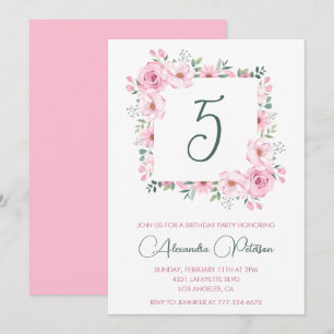 Elegante 5. Geburtstagseinladungen Floral Rosa Einladung