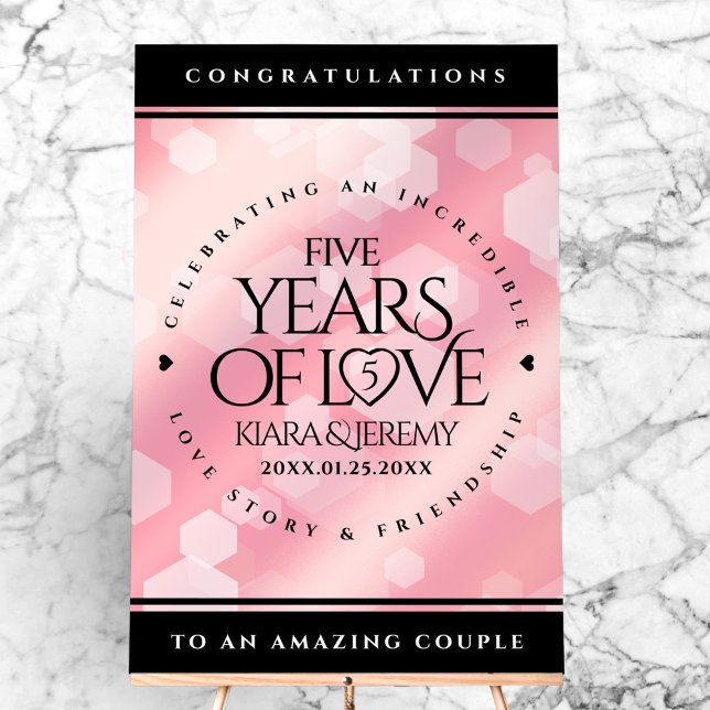 Elegante 5. Rose Quartz Hochzeitstag Acrylschild (Elegant 5th Rose Quartz Wedding Anniversary Acrylic Sign Cover Photo)