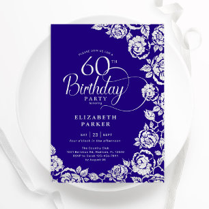 Elegante 60. Geburtstag Lila Silberne Rose Einladung