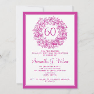 Elegante 60. Geburtstag Vintagen Rose Rosa Einladung