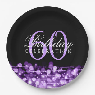 Elegante 60. Geburtstags-Party-Glitzern lila Pappteller