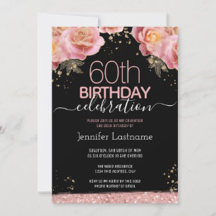 Elegante 60. Geburtstagsfeier Rosa Blumen Meilenst Einladung