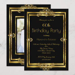 Elegante 60. Geburtstagsparty Foto Black Gold Gems Einladung