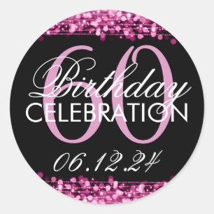 Elegante 60. Geburtstagsparty Glitzern Pink Runder Aufkleber