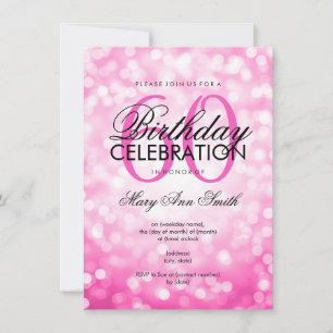 Elegante 60. Geburtstagsparty Pink Glitzer Lights Einladung