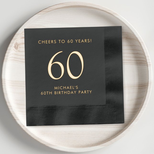 Elegante 60. Geburtstagsparty Servietten Mit Folie (Elevate his 60th birthday party decor with these classic and elegant black and gold foil napkins)