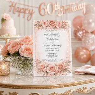 Elegante 60er-Jubiläums-Blush-Rosen-Geburtstagsfei Einladung