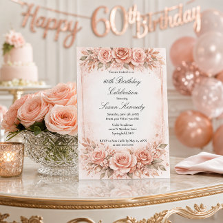 Elegante 60er-Jubiläums-Blush-Rosen-Geburtstagsfei Einladung
