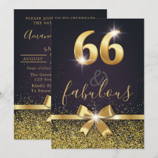 Elegante 66 u. fabelhafter GoldGlitzer-66. Einladung
