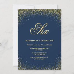 Elegante 6. Geburtstagseinladung Gold Navy Glam Einladung