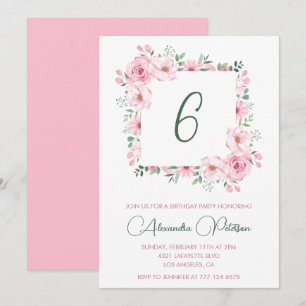 Elegante 6. Geburtstagseinladungen Floral Rosa Einladung