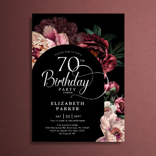 Elegante 70. Geburtstags-Bordeauxrote Pfingstrosen Einladung