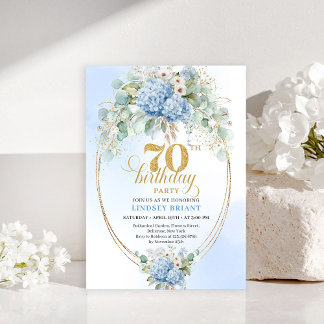 Elegante 70. Geburtstags-Einladung Pastellblau Flo Einladung