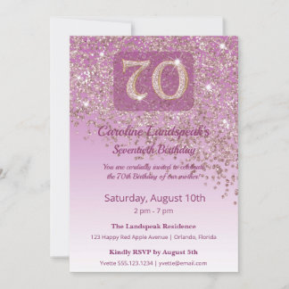 Elegante 70. Geburtstags-Roségold-Glitter Einladung