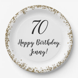 Elegante 70. Geburtstags-Teller für sie in Gold Pappteller