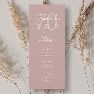 Elegante 70. Geburtstagsparty Menu Dusty Rose Einladung