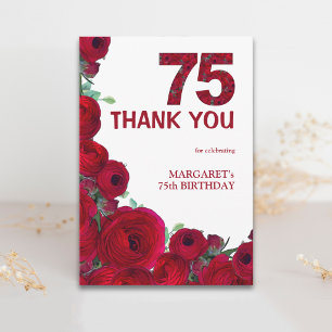 Elegante 75. Geburtstags-Rot-Blumen-Nummer 75 Jahr Dankeskarte