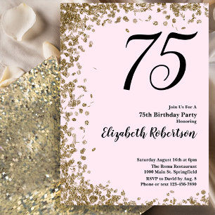 Elegante 75. Geburtstagseinladung Rosa Gold Paille Einladung