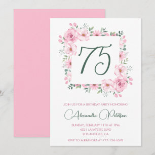 Elegante 75. Geburtstagseinladungen Floral Rosa Einladung