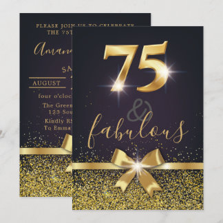 Elegante 75 u. fabelhafter GoldGlitzer-75. Einladung