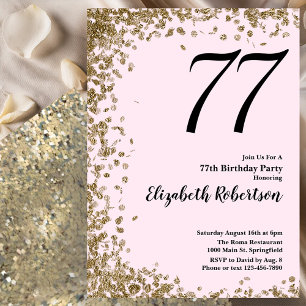 Elegante 77. Geburtstagseinladung Rosa Gold Paille Einladung