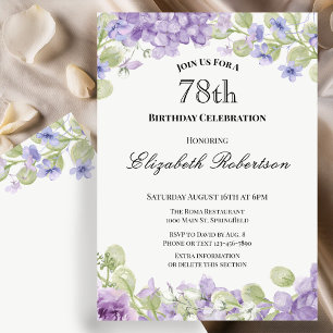 Elegante 78. Geburtstagseinladung Lila Blüten Einladung