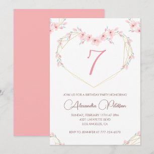 Elegante 7. Geburtstagseinladungen Rosa Floral  Einladung
