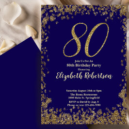 Elegante 80. blaue Geburtstagseinladung goldene Pa Einladung