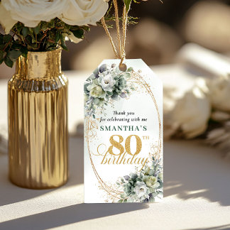 Elegante 80. Geburtstags-Boho-Grün-Gift-Tag Geschenkanhänger