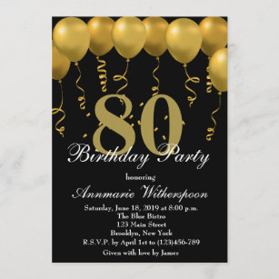 Elegante 80. Geburtstags-Einladungs-Goldballone Einladung