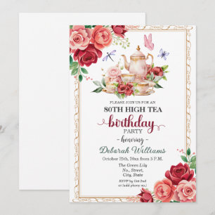 Elegante 80. Geburtstags-High-Tea-Party Einladung