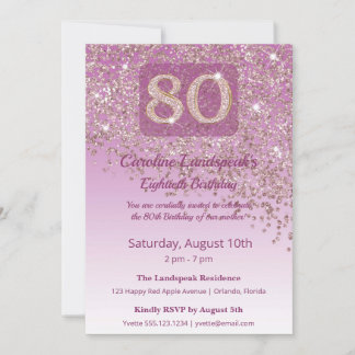 Elegante 80. Geburtstags-Roségold-Glitter  Einladung