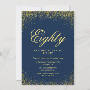 Elegante 80. Geburtstagseinladung Gold Navy Glam Einladung