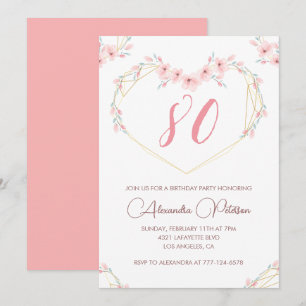 Elegante 80. Geburtstagseinladungen Rosa Floral Einladung