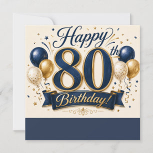 Elegante 80. Geburtstagskarte Navyblau und Gold  Karte
