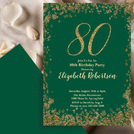 Elegante 80. Grüne Geburtstagseinladung Gold-Sequi Einladung