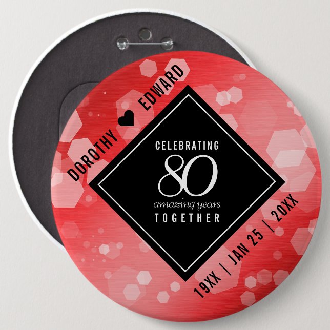 Elegante 80. Ruby Hochzeitstag Jahrestagsfeier Button (Vorne & Hinten)