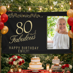 Elegante 80 und fabelhafte Geburtstagsfoto Schwarz Banner