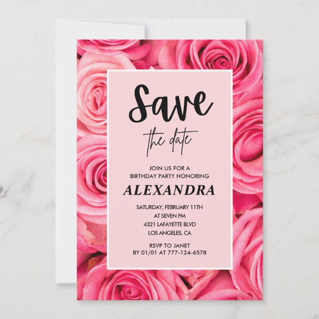 Elegante 81. Geburtstags-Einladung Pinke Rose Save Einladung (Vorderseite)