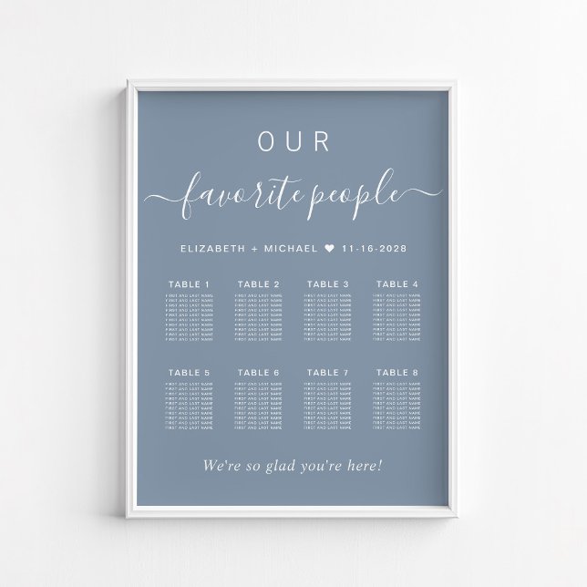 Elegante 8 Table Dusty Blue Wedding Seating Chart Poster (Von Creator hochgeladen)