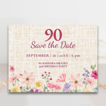 Elegante 90. Geburtstag Save the Date Leinen Flora